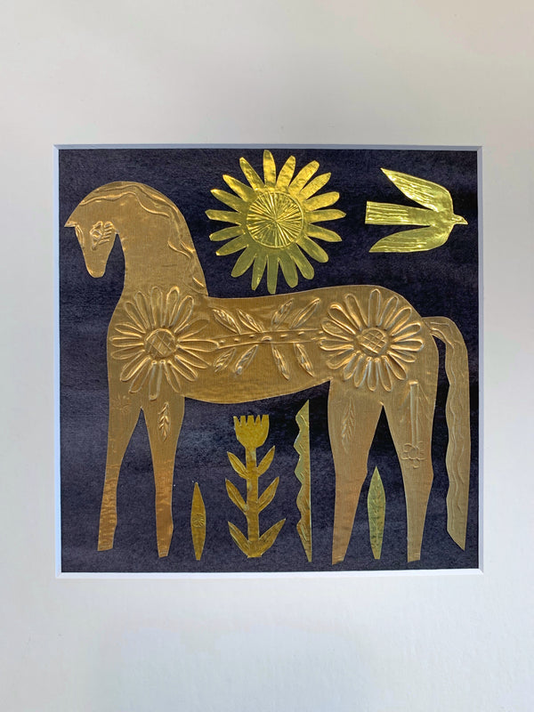 Gold Horse Watercolor Wash
