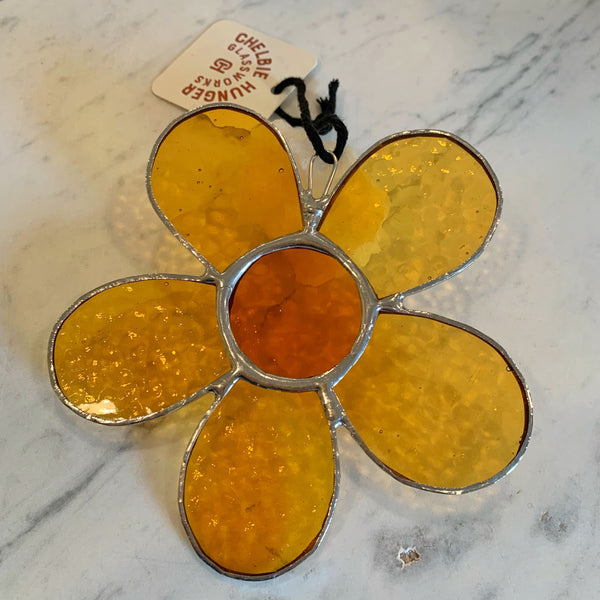 Amber Yellow daisy stained glass