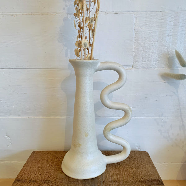 White wavy handle vase