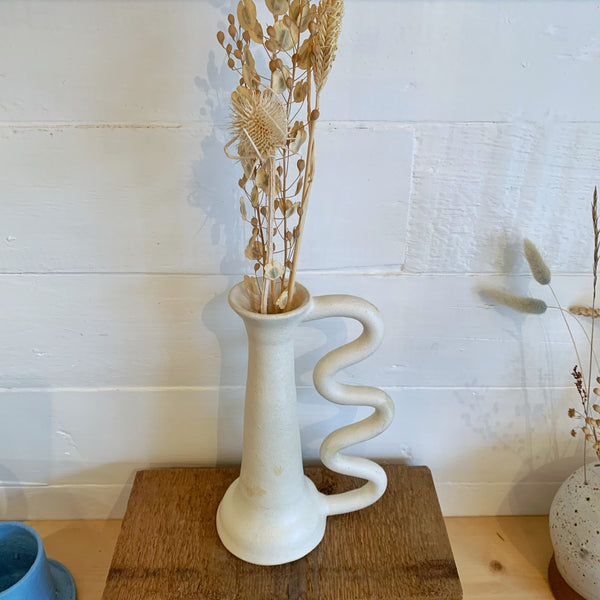 White wavy handle vase