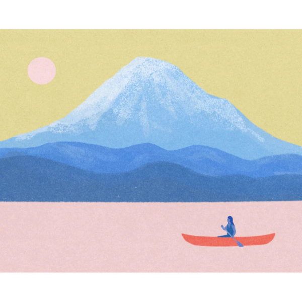 Canoe & Mountain-  Art Print
