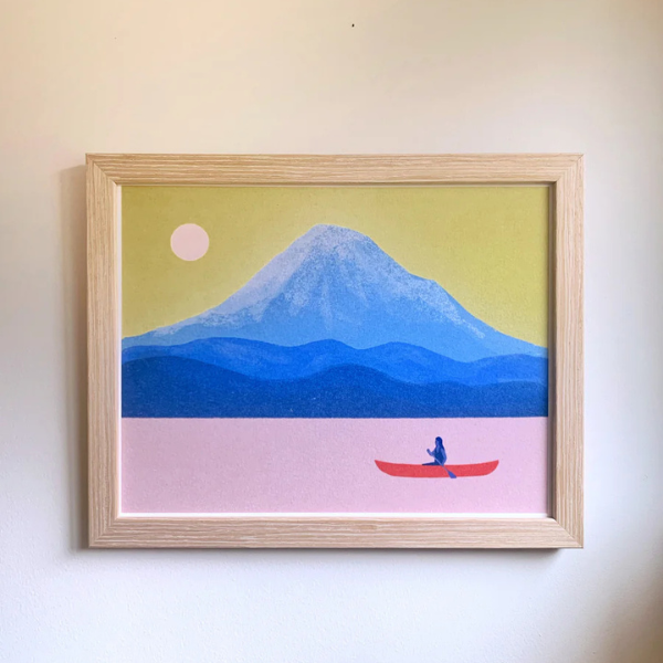 Canoe & Mountain-  Art Print