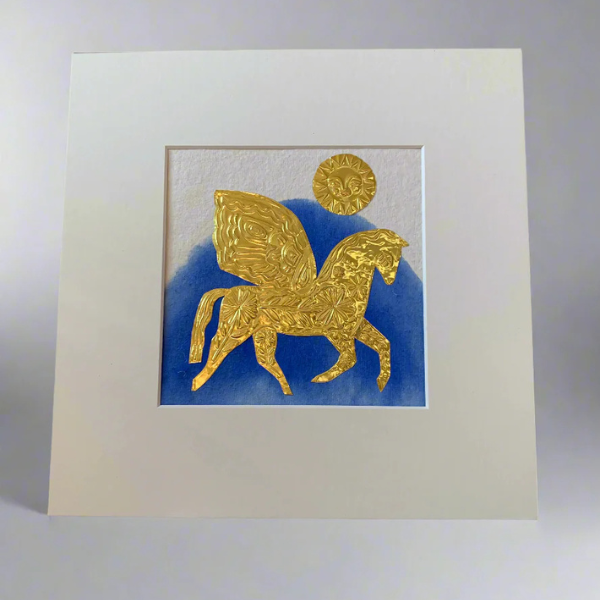 Gold Pegasus Blue Wash background