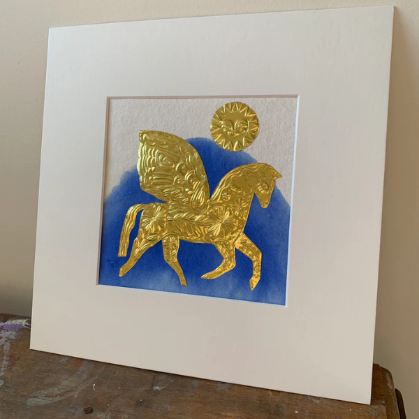 Gold Pegasus Blue Wash background
