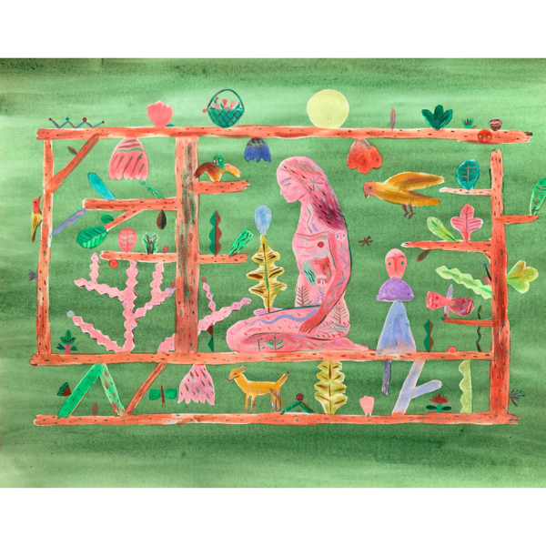 Mossy green and pale moon print 12" x 14"