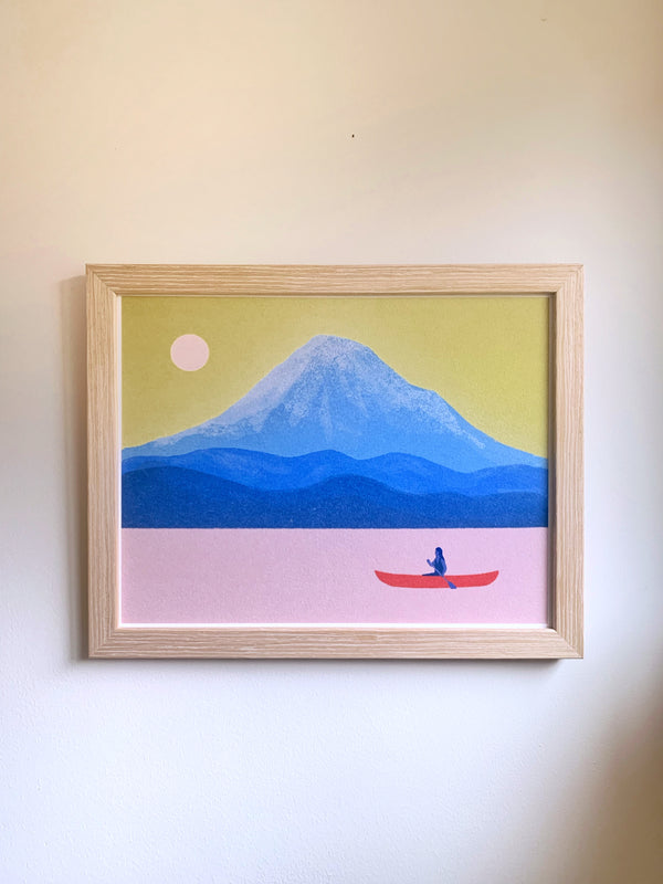 Canoe & Mountain-  Art Print