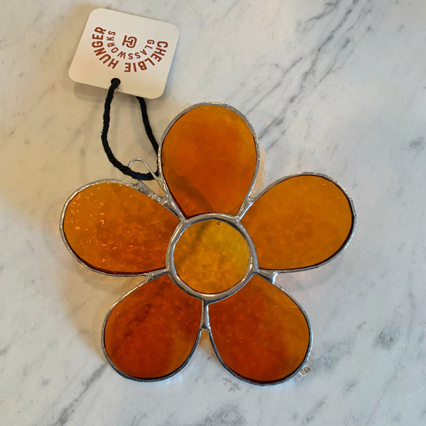 Amber orange daisy stained glass