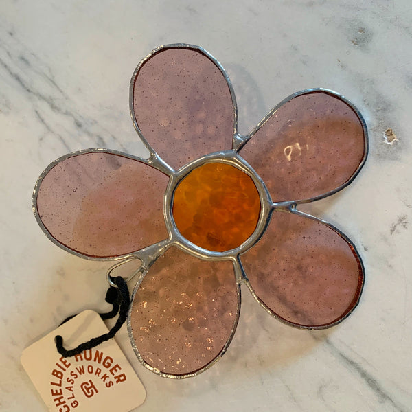 Pale Plum and orange daisy stained glass