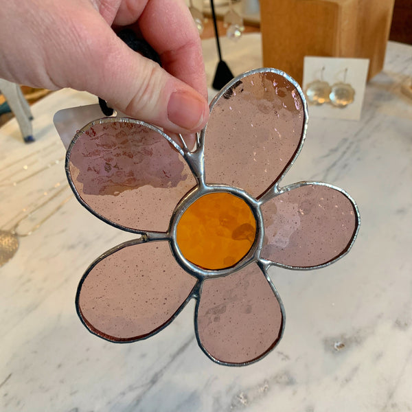 Pale Plum and orange daisy stained glass