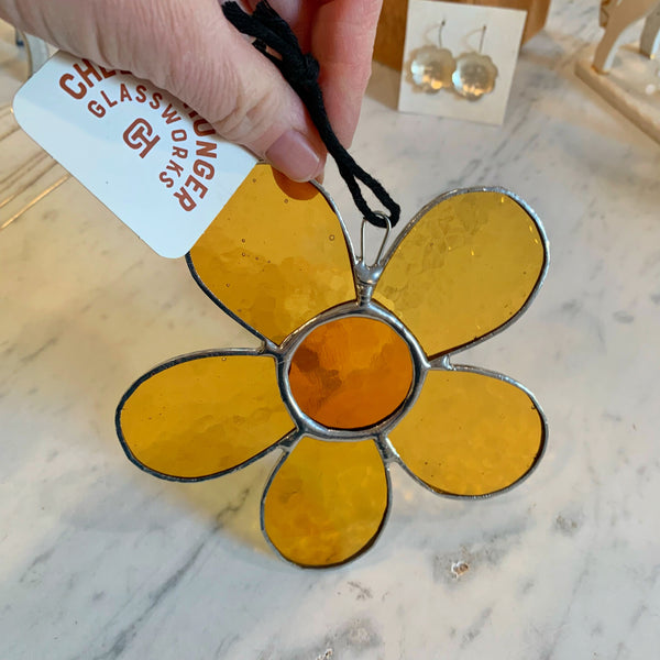 Amber Yellow daisy stained glass