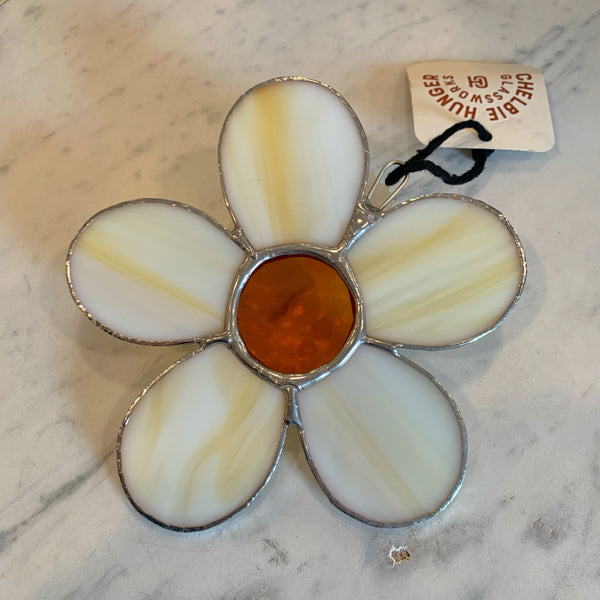 Amber yellow daisy stained glass
