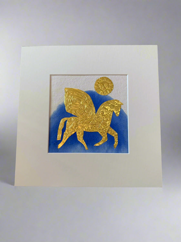 Gold Pegasus Blue Wash background