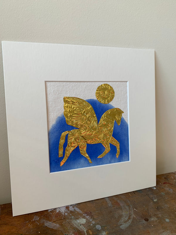 Gold Pegasus Blue Wash background