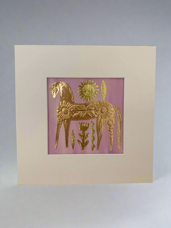 Gold Horse Lavender Pink Wash background