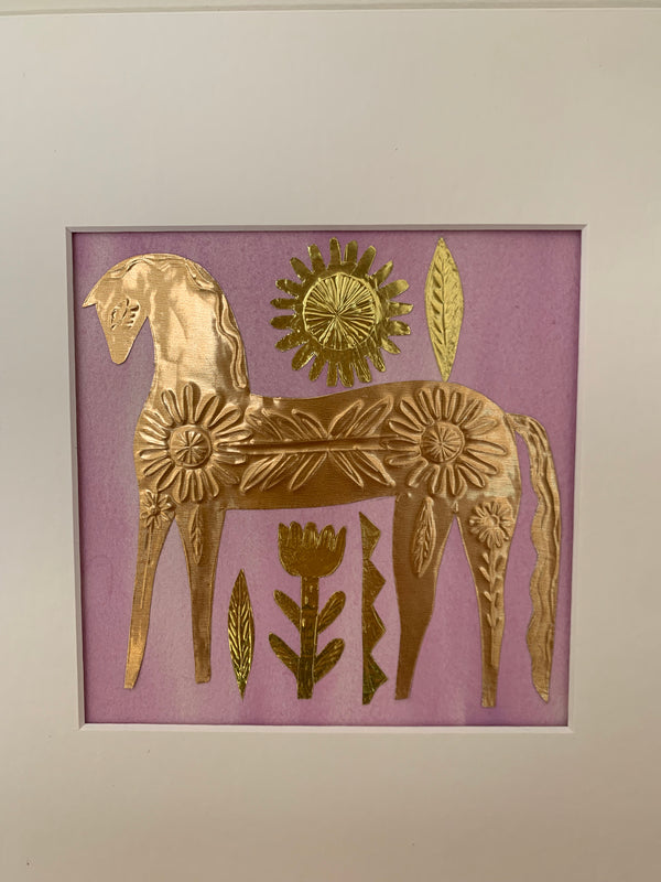 Gold Horse Lavender Pink Wash background