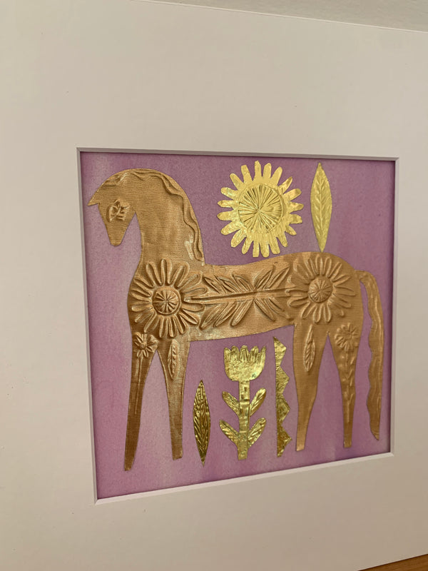Gold Horse Lavender Pink Wash background