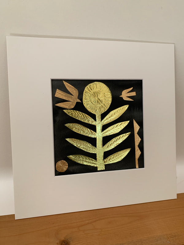 Gold Flower Black Wash Background